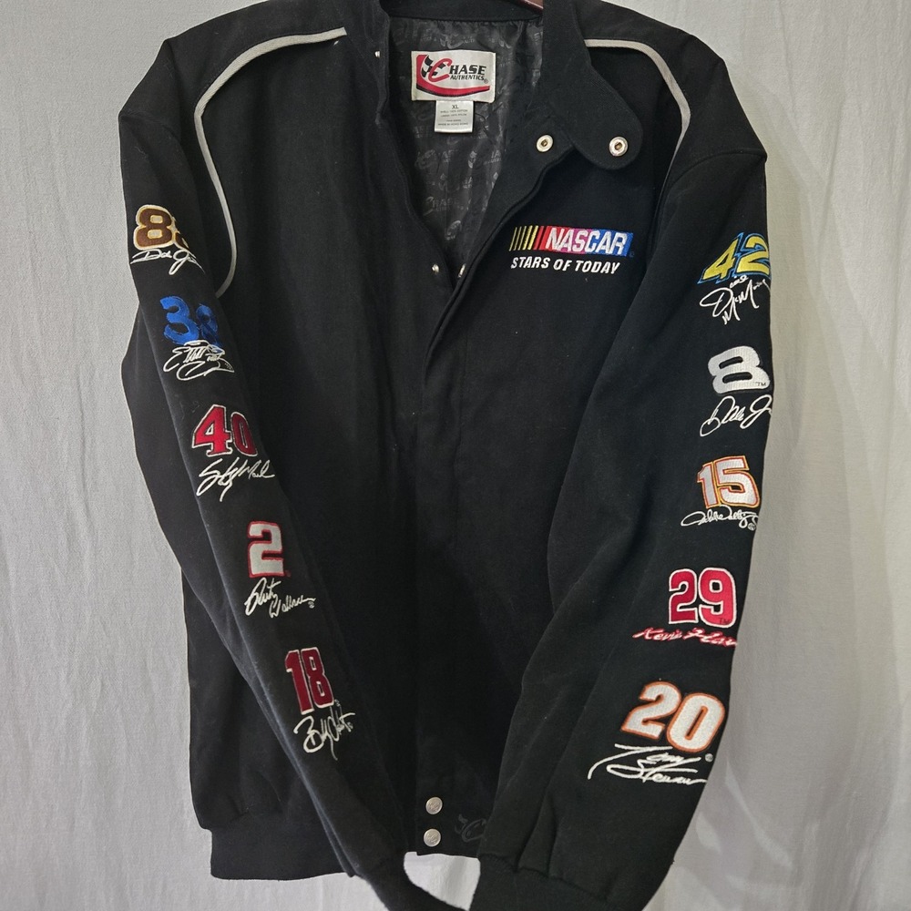 Chase Authentics‎ NASCAR Bomber Jacket Men XL Black Snap Front  Stars of Today